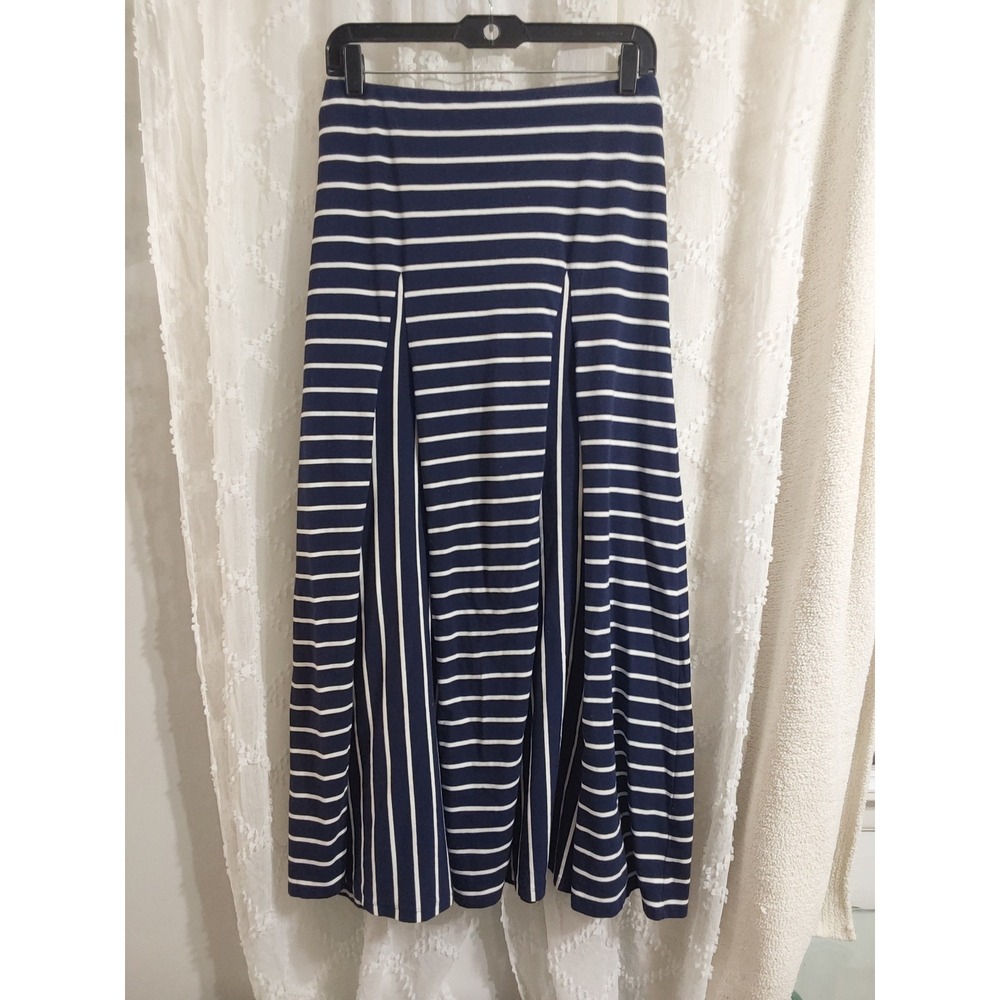 Lauren Ralph Lauren Navy White Striped Godet Maxi Skirt Womens Small - Picture 3 of 3
